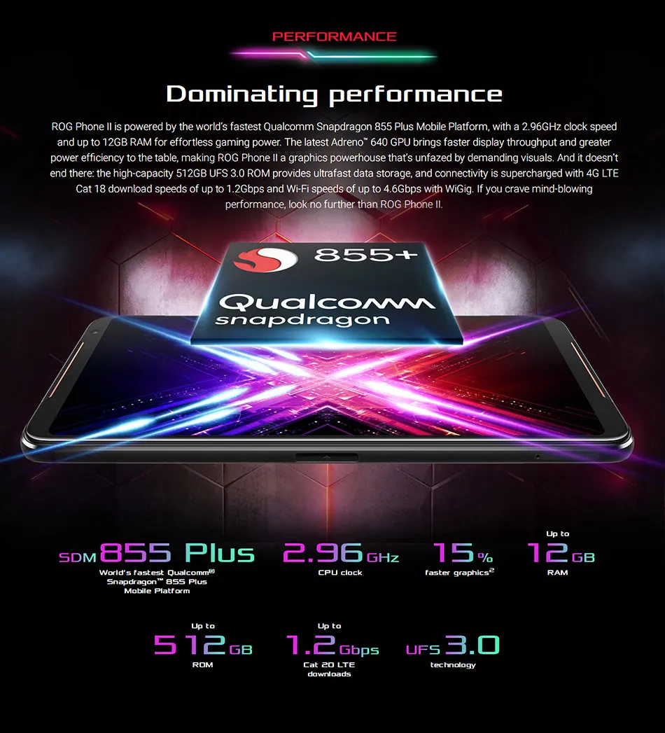 Asus ROG Phone II ZS660KL мобильный телефон с двумя sim-картами 8GB 128GB Snapdragon855+ 6,5" 1080x2340 6000mAh 48MP NFC Android 9,0 ROG Phone 2