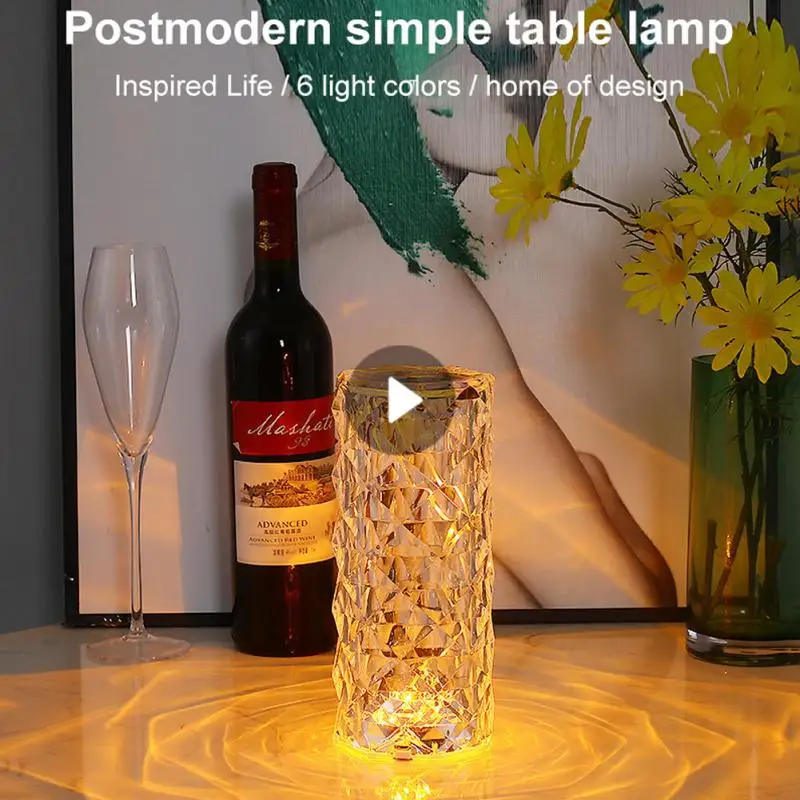 

Цилиндрическая Алмазная настольная лампа, современные хрустальные светодиодные настольные лампы светильник для спальни, украшение для го...
