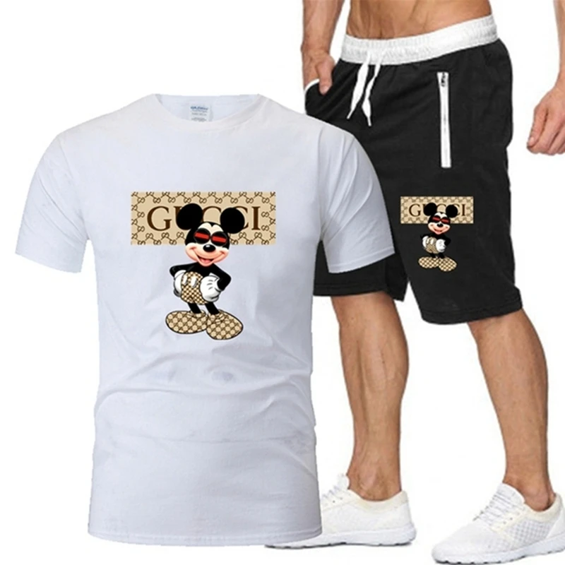 2021 hot selling summer t shirt pants set casual brand fitness jogger pants t shirt hip hop fashion mens tracksuits mickey free global shipping