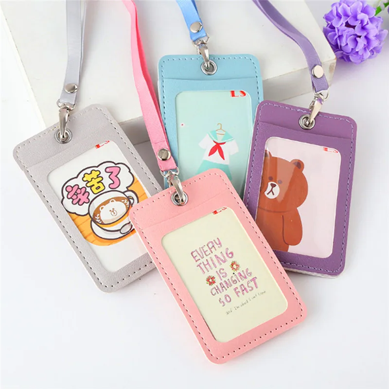 1 шт. из искусственной кожи карман ID карты Пасс Чехлы для бейджа чехол с шейный