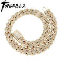 topgrillz 12mm14mm cuban chain necklace with box clasp gold plated micro pave iced out cubic zirconia hip hop fashion jewelry
