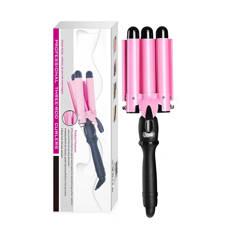 

Curling Iron Ceramic Triple Barrel Tube Wand Hair Curler Styler Wave Noodle Ripple Shape LCD Display Electric Curly Styling Tool