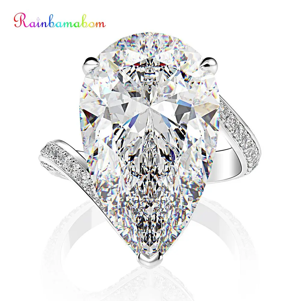 Rainbamabom 925 серебряная груша обручальное кольцо с драгоценным камнем Moissanite