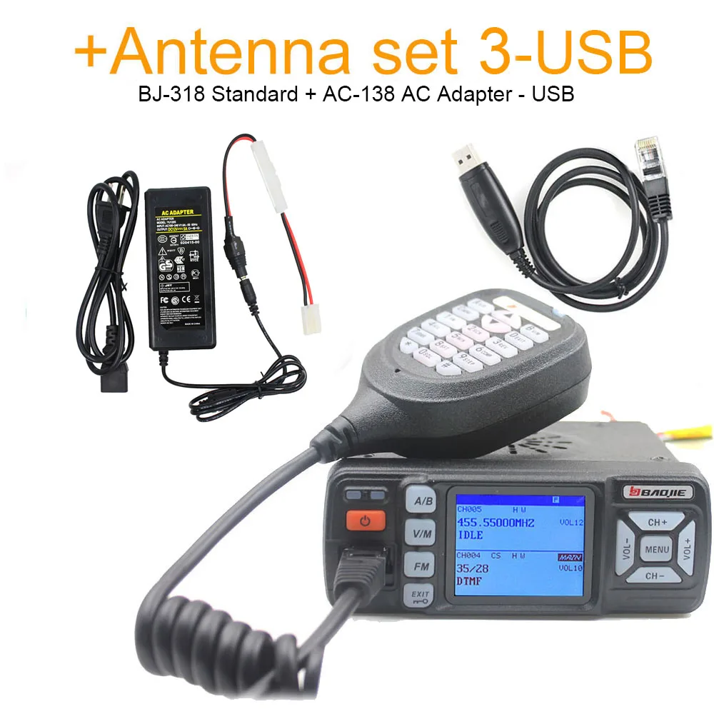 BJ-318-USB Set 3 BAOJIE BJ-318 Walkie Talkie BJ-318 25 Вт двухдиапазонный VHF 136-174 МГц UHF 400-490 МГц FM Ham Радио BJ318 мини автомобильное мобильное радио - Цвет: BJ-318-USB Set 3
