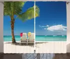 Приморский Декор шторы 2 панели набор Расслабляющая сцена на дистанционном пляже с пальмовыми стульями и лодками панорамная Картина гостиная