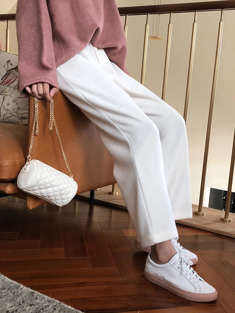 Женские широкие брюки с вертикальной текстурой Осенние повседневные Прямые