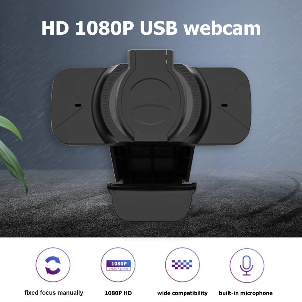 

Full HD 1080P Webcam With Privacy Cover Dual Built-In Microphone USB Driver Free Web Camera For Video Conference Live Streaming