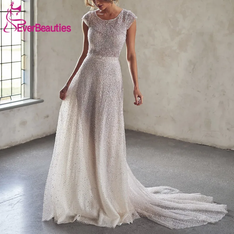 Блестящие Блестки пляжные свадебные платья 2020 Robe De Mariee длинный шлейф невесты