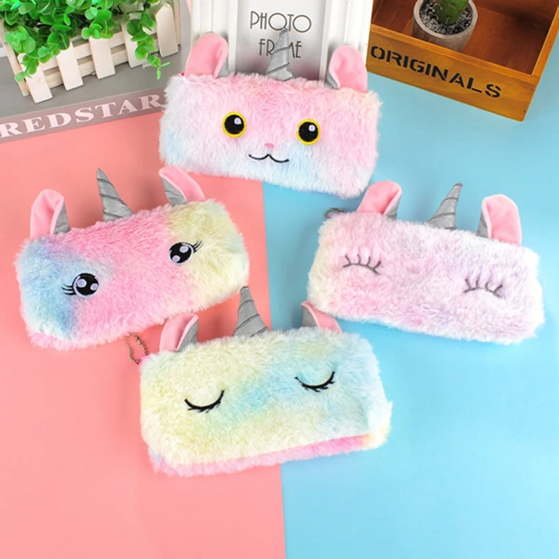 

1 шт. милый Единорог чехол для карандашей плюшевая молния Радуга красочная коробка для карандашей Kawaii канцелярская сумка для девочек школьн...