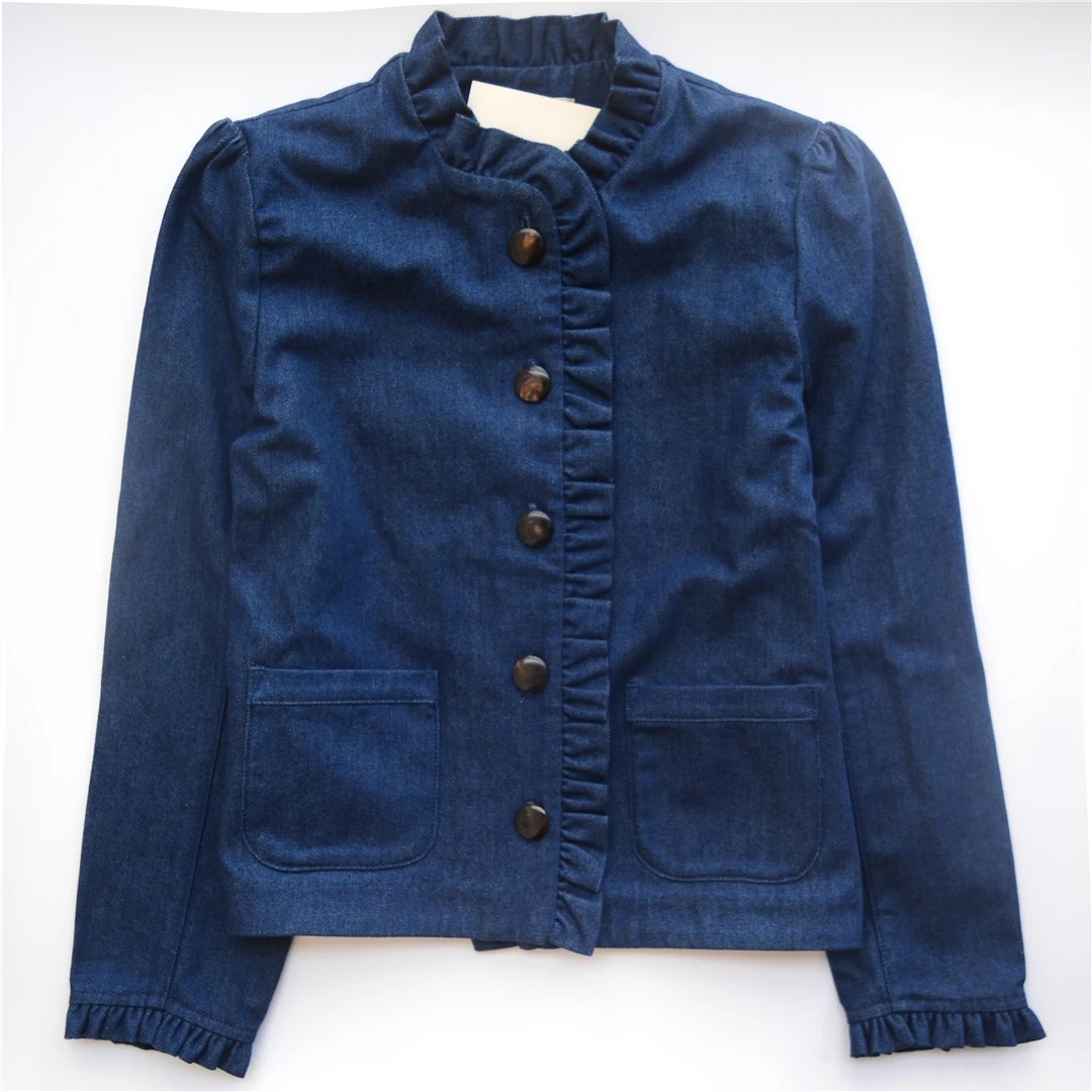 Женская ВИНТАЖНАЯ ДЖИНСОВАЯ КУРТКА повседневная однотонная Короткая синяя