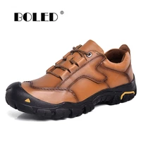 genuine leather ankle men boots top quality casual autumn men shoes soft lace up plus size outdoor shoes men