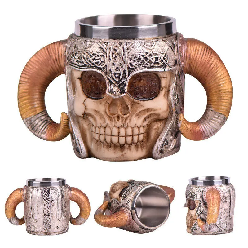 Creative 3D Skull Cup Stainless Steel Mug Bone Brother Molten Rock Coffee Drinking Halloween Party Decoration | Дом и сад