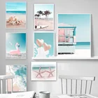 Тропический морской пляж Морская звезда доска для серфинга Фламинго настенная Картина на холсте скандинавские постеры и принты настенные картины для гостиной