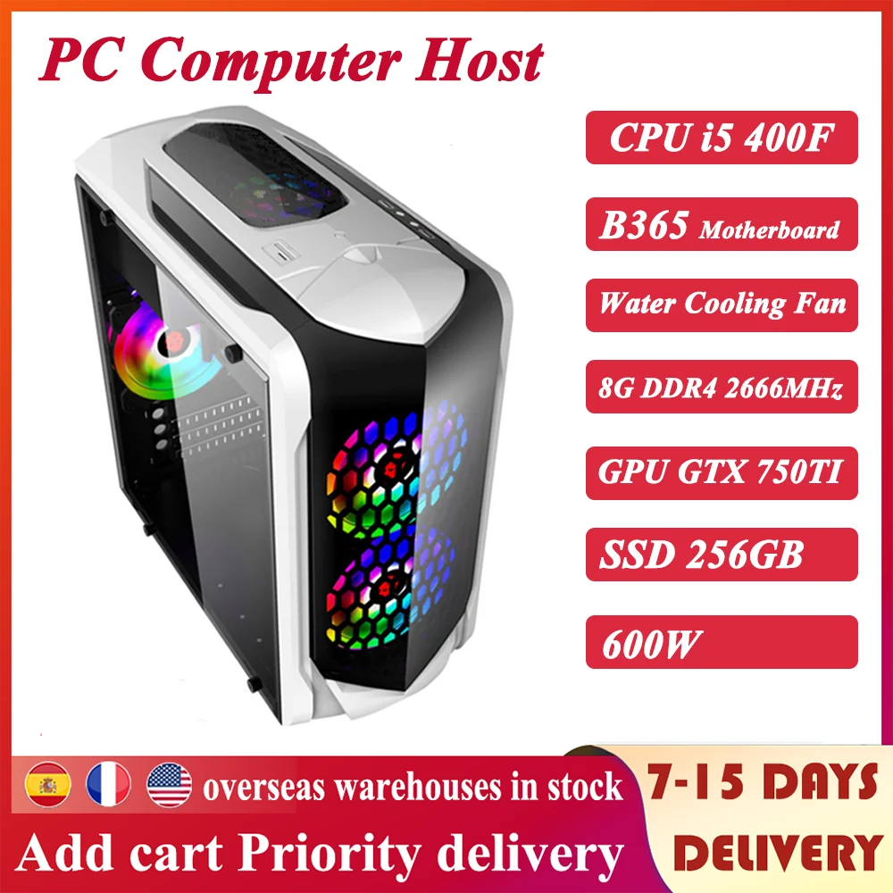 

Gaming Desktop Computer Host i5-9400F B365 Motherboard GTX750TI 2G Graphics Card 8G DDR4 RAM 256G SSD Drive Power 600W 110/220V