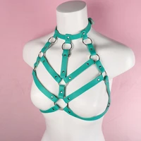 green pu leather chest bra cage suspenders neck waist harness for women har gothic belt body bondage sexy lingerie rave clothes