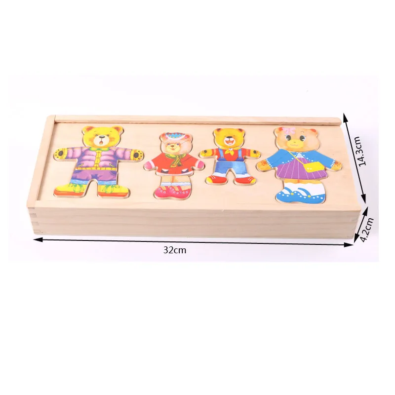 

Wooden Children's Patchwork Boxed Three-dimensional Puzzle Boys And Girls Baby Puzzle Building Blocks Bear Changing Clothes