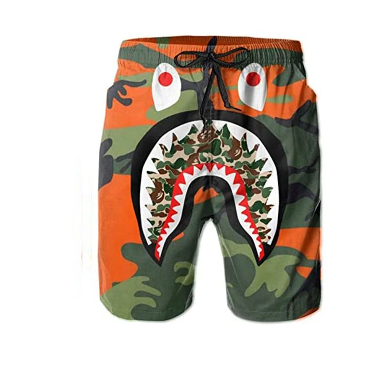 

Gym Shorts Men Swim Trunks Beach Shorts Big Mouth Shark Surfing Board Workout With Pockets And Mesh Lining