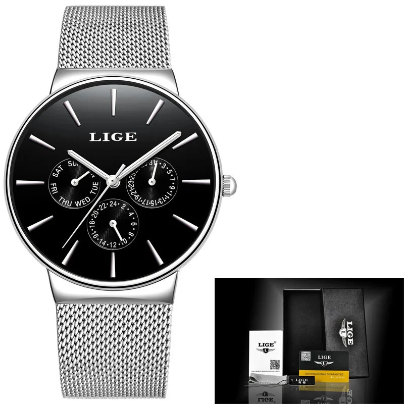 silver black LIGE женские часы люксовый бренд Модные Кварцевые женские изысканные часы платье водонепроницаемые часы простой подарок часы relogio Feminino - Color: silver black