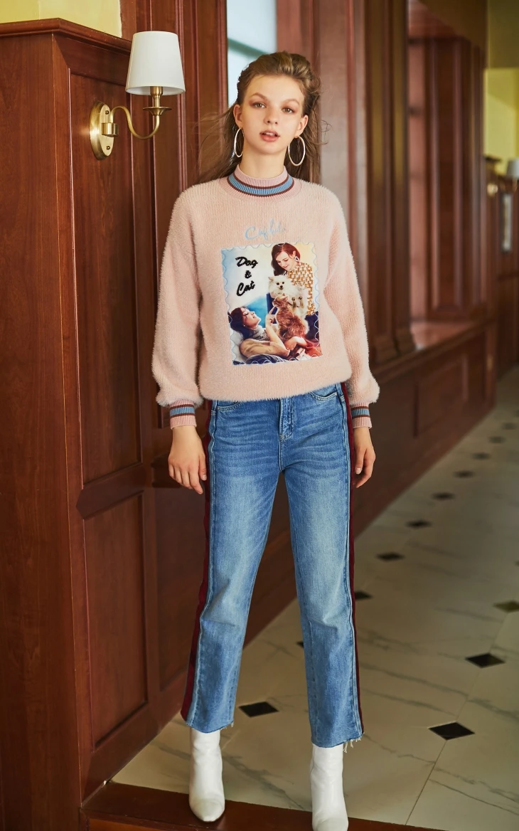 Vero Moda новая зимняя Печать Свободный свитер с высоким воротником | 319413523