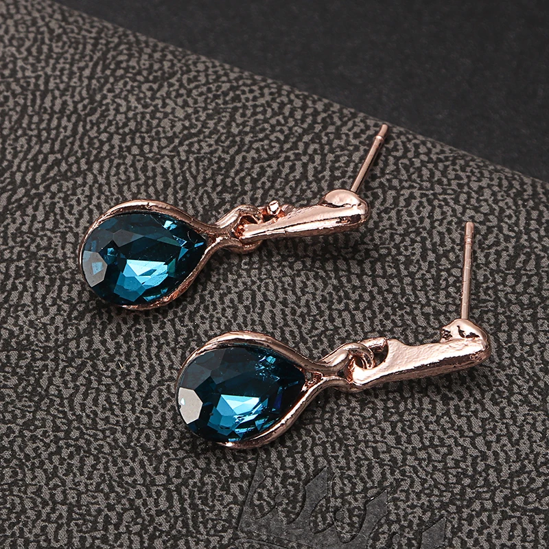 Набор украшений с голубыми кристаллами и каплями стразы ожерелье серьги цепочка