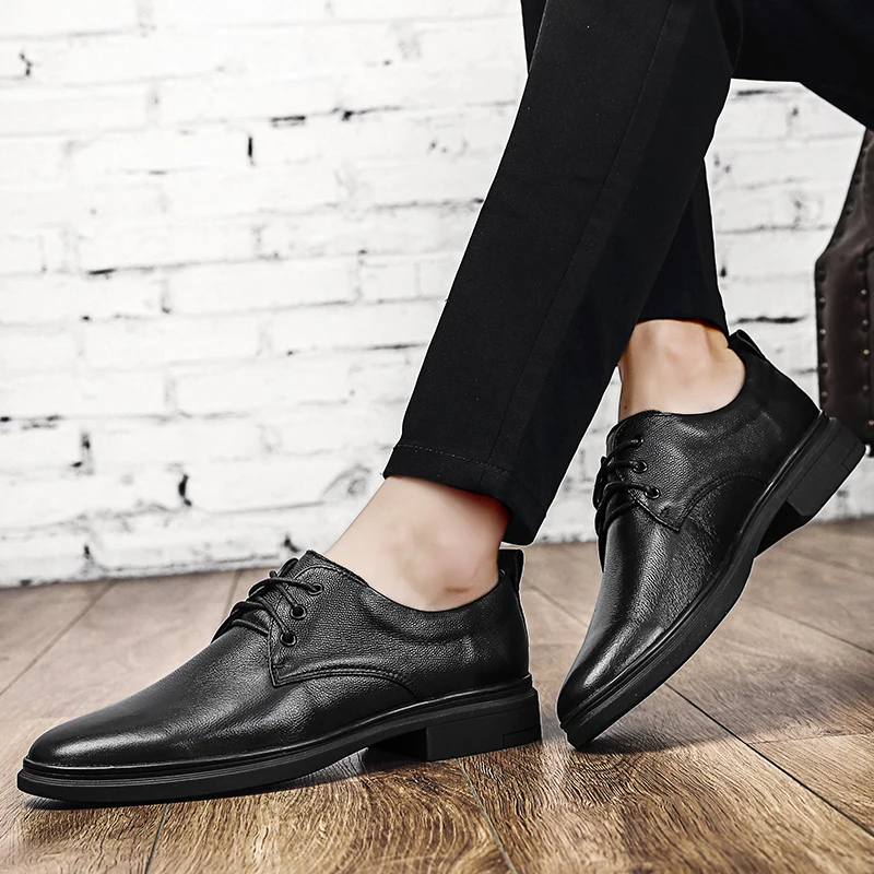 

Casual Leather Shoes 2020 New Men Shoes Casual Breathable Man Fashion Black Leather Leisure For Mens Hot Sale Business Formal