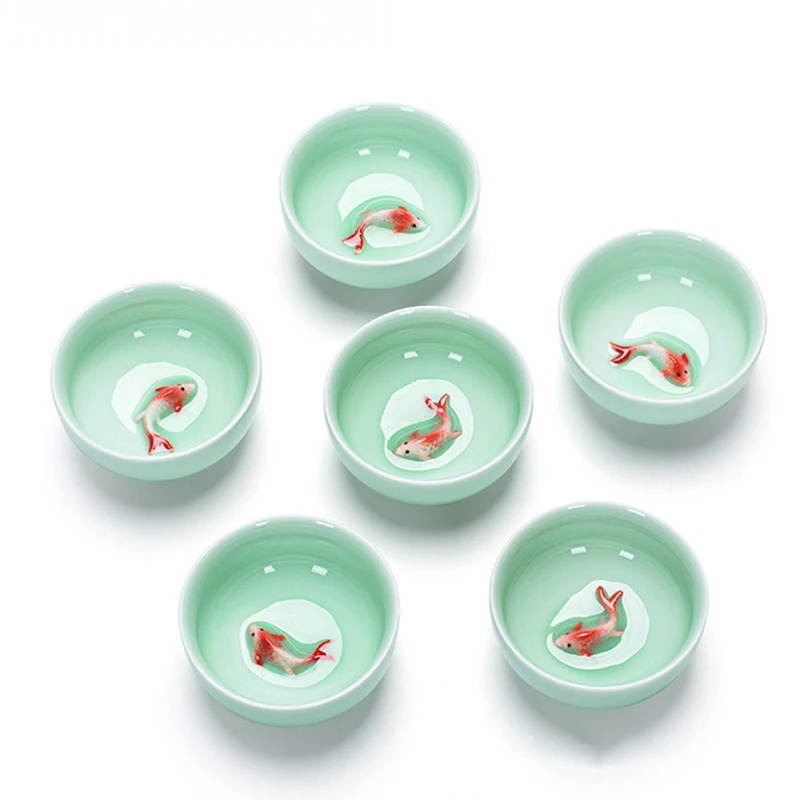 Китайские фарфоровые чайные чашки Celadon рыба чайная чашка набор листовая чайная посуда Улун чай керамический Китай Чайные Наборы кунг-фу