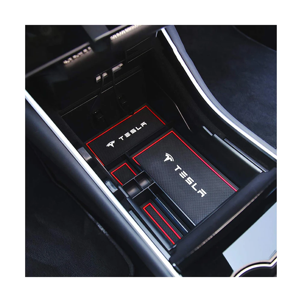 RUIYA ящик для хранения в подлокотнике автомобиля для Tesla модель 3 центральный ящик для хранения Противоскользящий резиновый ящик для укладки авто аксессуары для интерьера