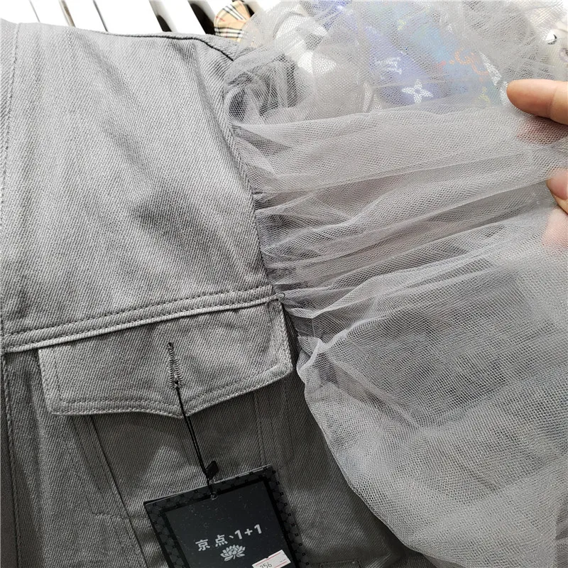 

2020 Spring Summer New Stitching Mesh Loose Lace-up Denim Waistcoat Female Retro Denim Vest Streetwear Sleeveless Jeans Jacket