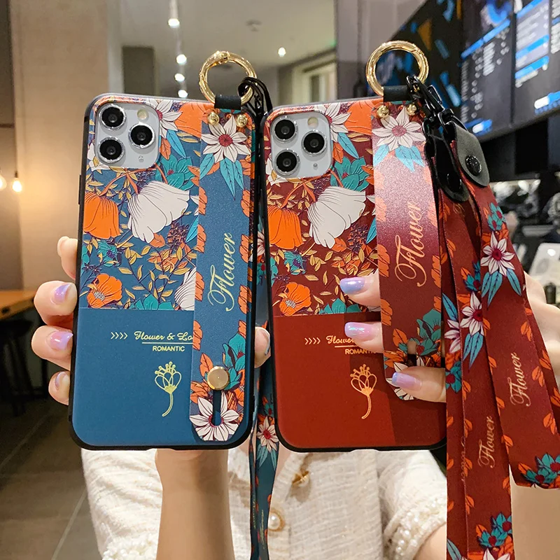 Pretty Case For iphone 7 8 plus 6 6s X Xs max XR 12 11 pro SE 2020 cover Soft TPU Wrist Strap Phone Holder coque | Мобильные