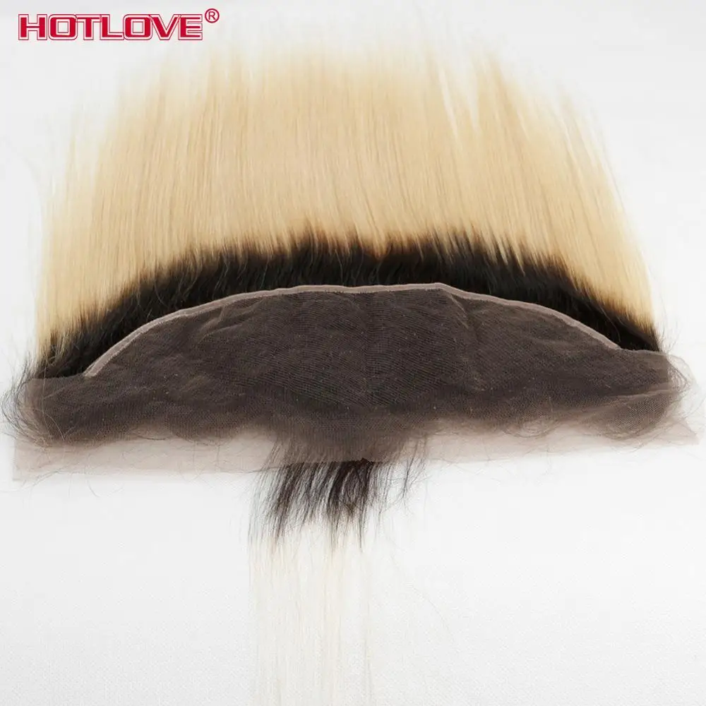 

T1B/613 Blonde Straight Hair Lace Frontal Closure with 3 Bundles High Ratio 8-28" Blonde Peruvian Human Hair Bundles Remy HAIR