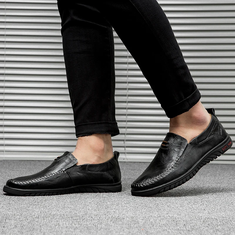 Genuine Leather Mens Loafers slip om n Luxury Brand Fashion Handmade Moccasins Men Casual Shoes outdoor Black Men's Boat | Обувь