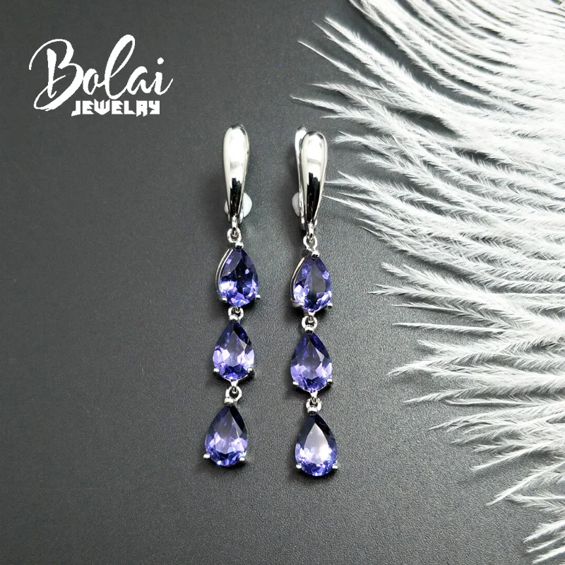 Серьги Bolaijewelry из серебра 925 пробы с нанопокрытием танзанийской груши 6*9 мм