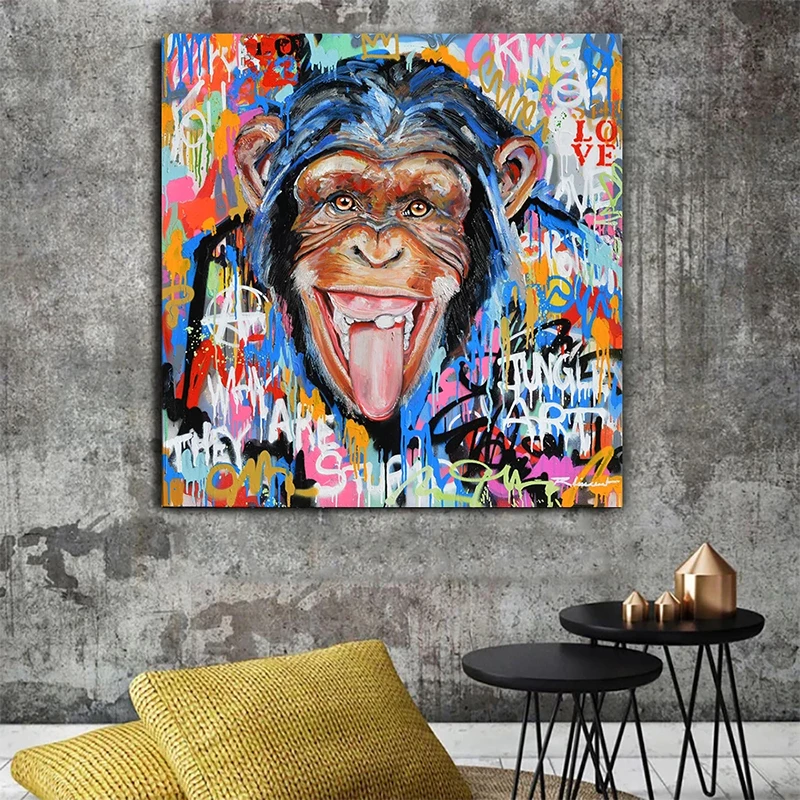 

Street graffiti art canvas painting monkey orangutan posters and prints print murals home living room wall decoration cuadros
