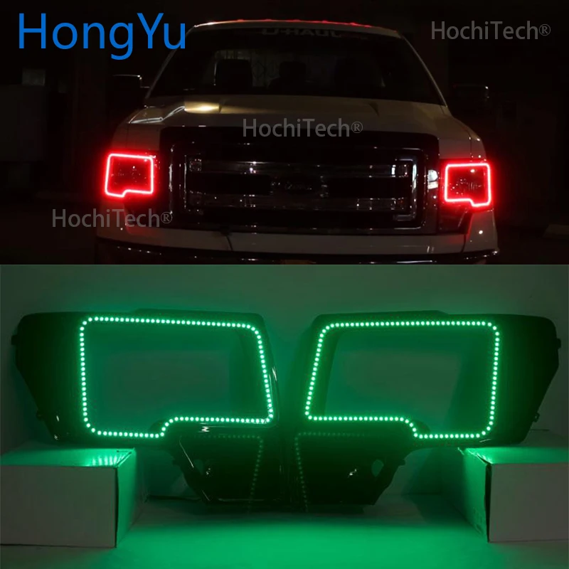 

Новейшая фара многоцветная RGB светодиодный ангельские глазки Halo Ring Eye DRL RF пульт дистанционного управления для Ford F-150 F150 2009--2014 аксессуары