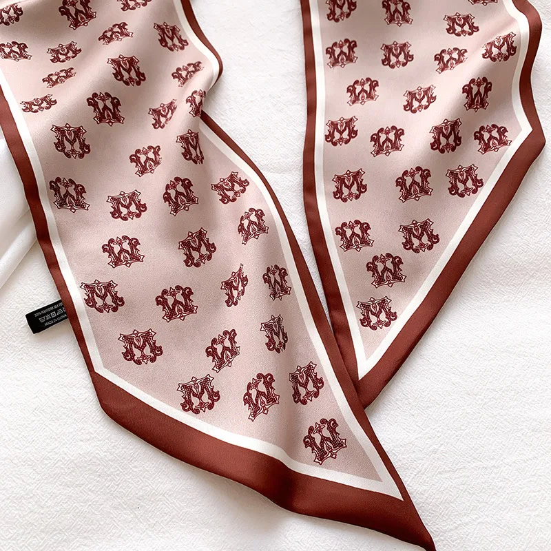 

French Twill Silk Skinny Scarf 125x10cm Chiffon Black White Striped Print Headband Bag Ribbon Neckerchief Wrist Towel
