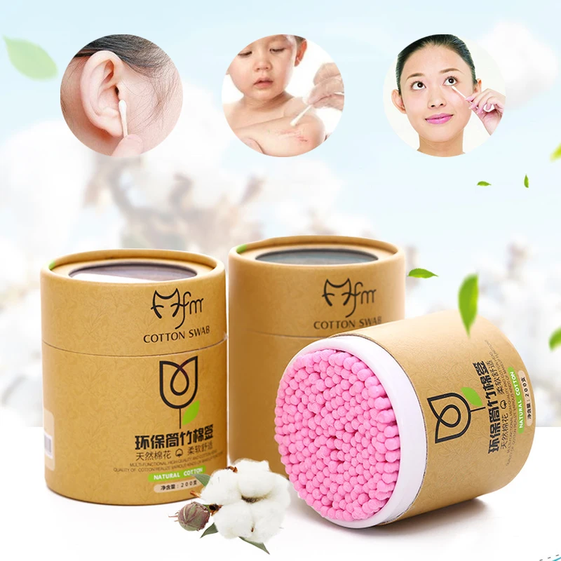 

200pcs/Box Baby Double Head Cotton Swab Bamboo Cotton Buds Ear Cleaning Wood Sticks Cotton Swabs