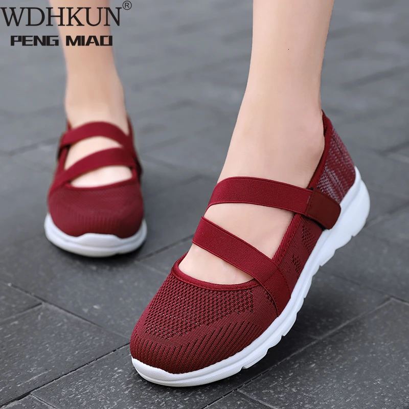 

Women Mary Janes Flats Sneaker Shallow Casual Shoes Hook Loop Ladies Fly Weave Breathable Plus Size Ultra Light Velcro Trainers