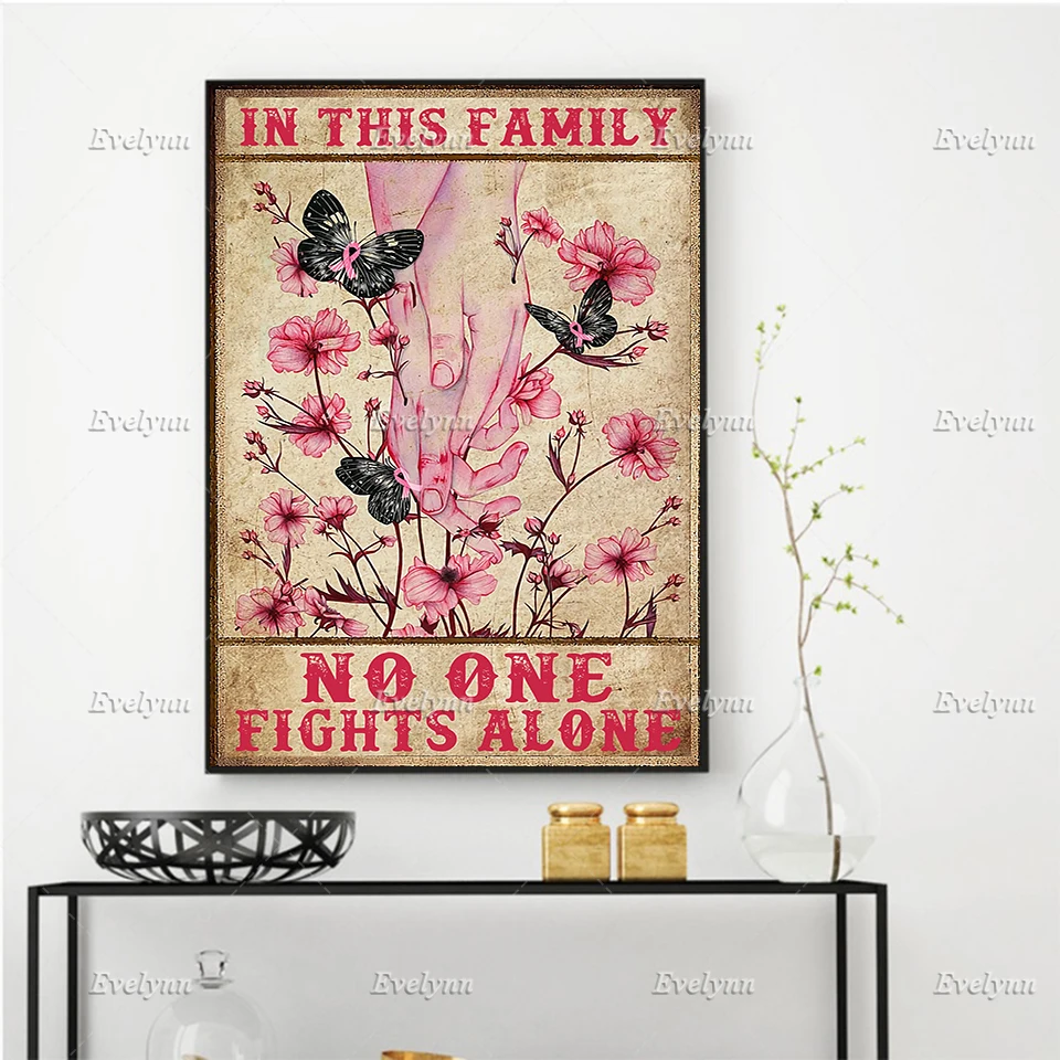 

In This Family No One Fights Alone Retro Posters,Flowers Lovers,Girl Design, Home Decor Prints Wall Art Canvas Unique Gift