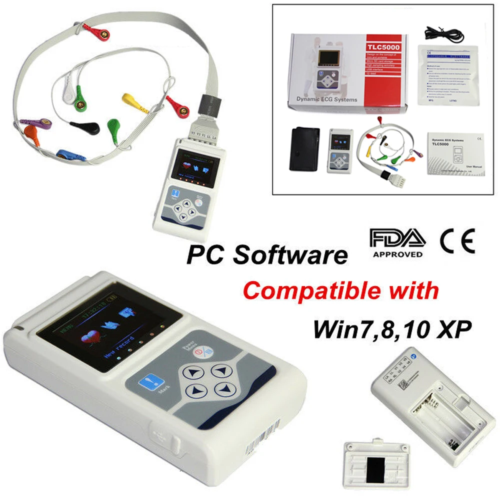 CONTEC TLC5000 ЭКГ Holter динамическая машина 12 выводов 24 часа система записи монитор |