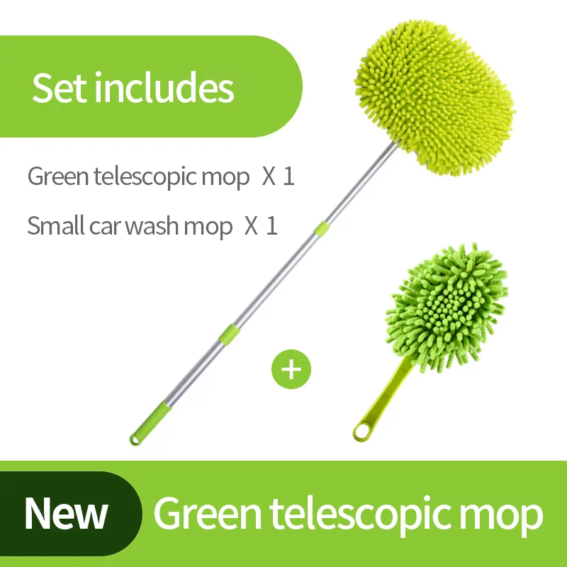 Mop and Brush Щетка для мытья автомобиля, чистящая швабра, шенилловая метла, регулируемая телескопическая длинная ручка, инструменты для чистки автомобиля, вращающаяся щетка, автомобильные аксессуары - Цвет: Mop and Brush