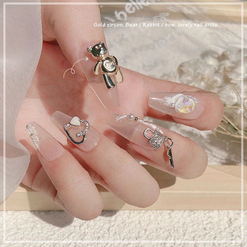 

3Pcs Bear Nail Art Charms Bowknot Rabbit Love Lock Zircon Nail Art Jewelry Alloy Nails Decoration Rhinestones for DIY Manicure