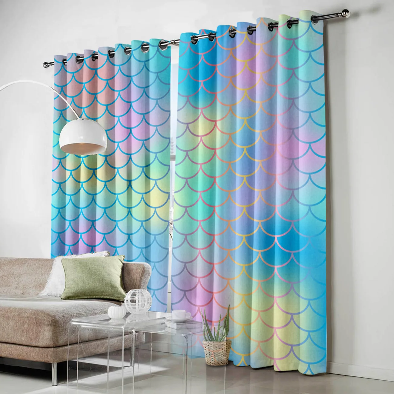 Fishscale занавеска для окон цвета русалки s образные занавески Цветочный декор