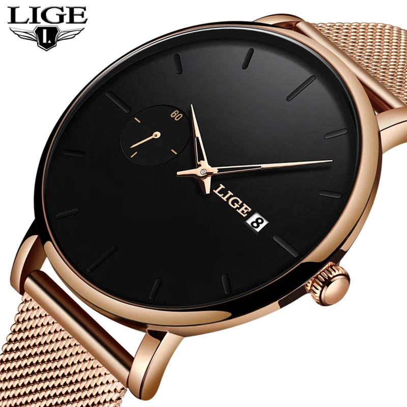 

Reloj Mujer LIGE 9956 New Womens Watches Casual Fashion Mesh Belt Watch Ladies Ultra-thin Date Clock Quartz Watch For Women+Box