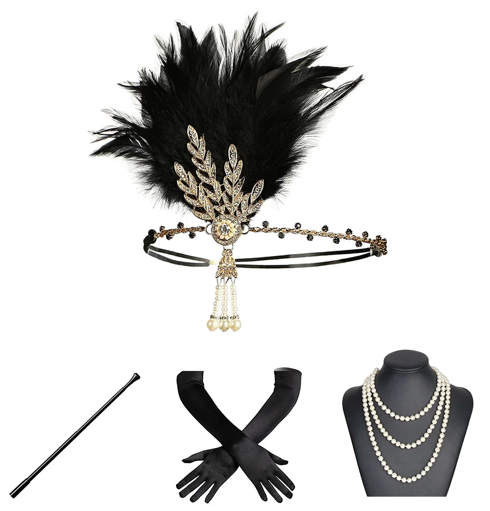 Set d 1920s Хлопушка повязка на голову Ревущие 20s аксессуары Great Gatsby вечерние свадебные головные уборы аксессуары для волос - Цвет: Set d