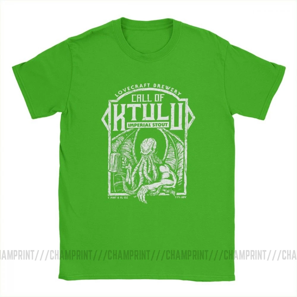 Call Of Cthulhu Ktulu, Мужская футболка, осьминог, пиво, смешная, чистый хлопок, короткий рукав, футболки, вырез лодочкой, футболки 4X 5X 6X, топы - Цвет: Зеленый