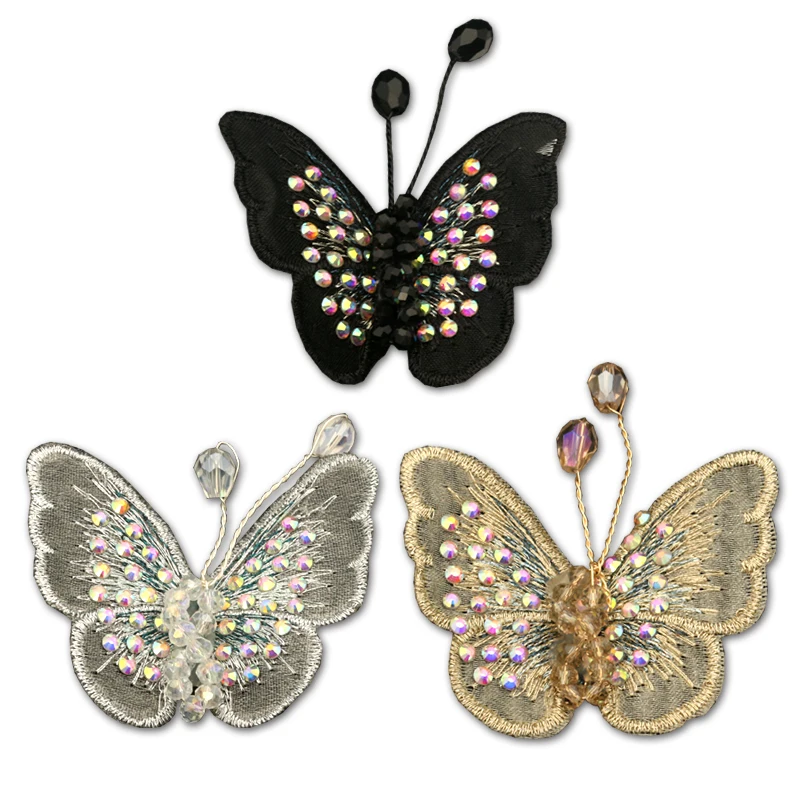 2 шт. стразы из бисера Бабочка ткань патч на одежду Вышивка Патчи для аппликация