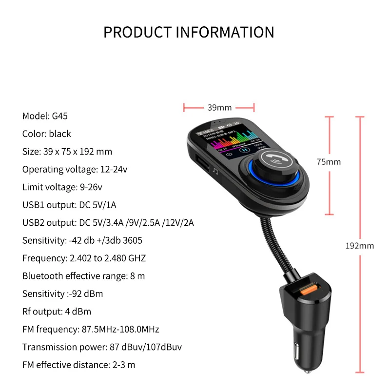 TIOODRE G45 Автомобильный Mp3 Bluetooth 5 0 плеер цветной большой экран без потерь звук