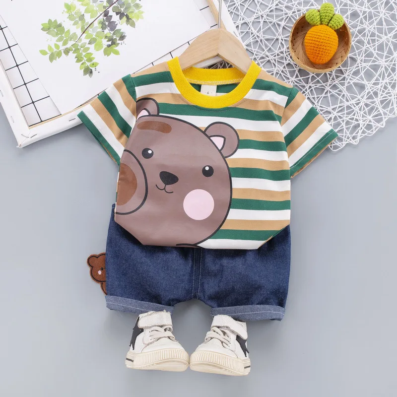 

HYLKIDHUOSE Baby Boys Clothing Sets Summer Children Toddler Infant T-shirt Shorts Cartoon Bear Kids Casual Beach Clothes Outfit