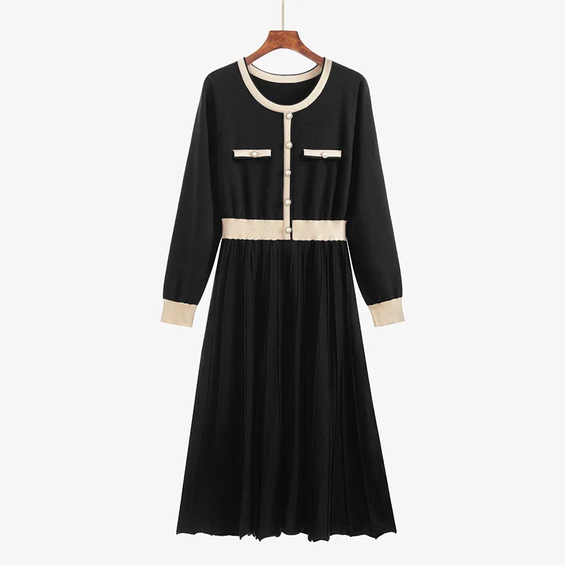 

The spring and autumn period and the large size ladies knitting skirt to show thin new collect waist in long dress casual