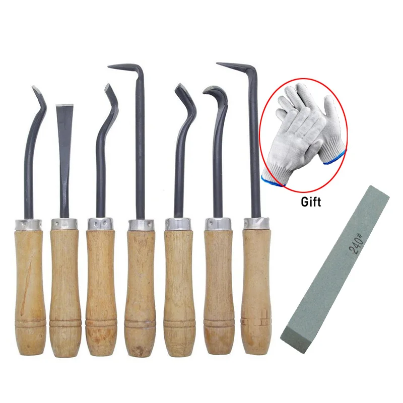 

Wood Handle Bonsai Carving Knife Pick Knife Drawing Knife Set Home Garden hand Tools with gloves and 240# Sharpener Whetstone